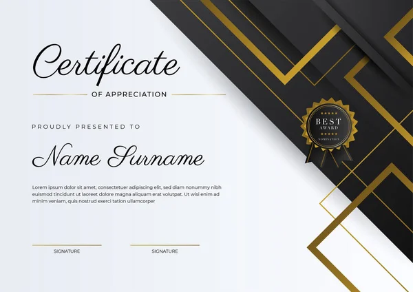 Luxury Gradient Black Gold Achievement Certificate Design Template — Stock Vector