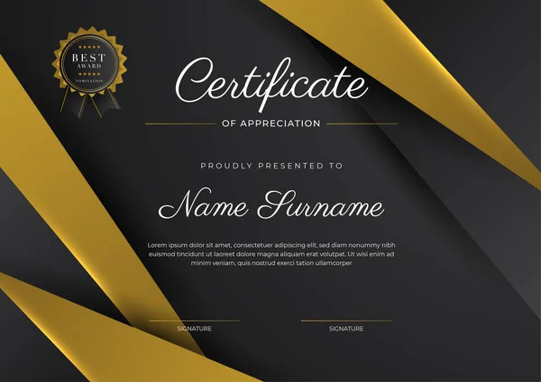 Luxury Gradient Black Gold Achievement Certificate Design Template — Vettoriale Stock