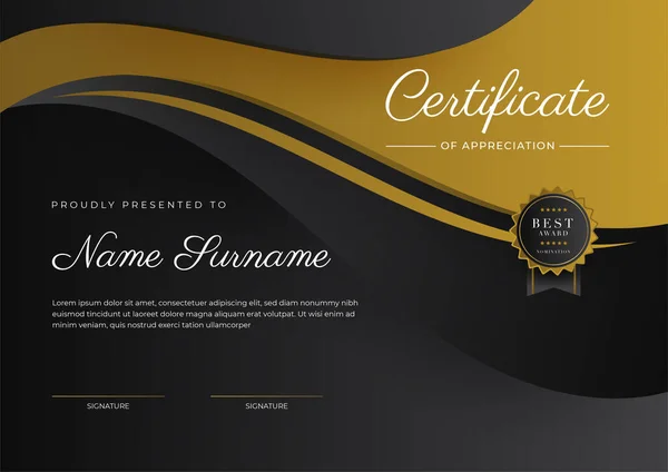 Luxury Gradient Black Gold Achievement Certificate Design Template — Stockvector