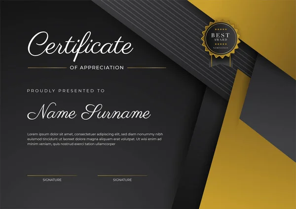 Luxury Gradient Black Gold Achievement Certificate Design Template — Archivo Imágenes Vectoriales