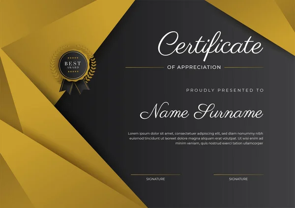 Luxury Gradient Black Gold Achievement Certificate Design Template — Image vectorielle