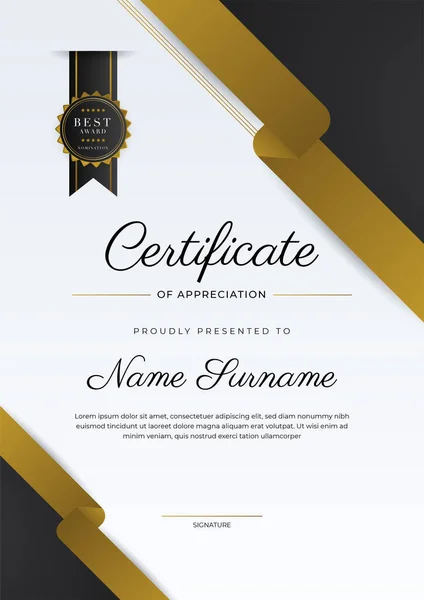 Luxury Gradient Black Gold Achievement Certificate Design Template — Stock vektor