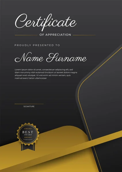 Luxury Gradient Black Gold Achievement Certificate Design Template — Image vectorielle