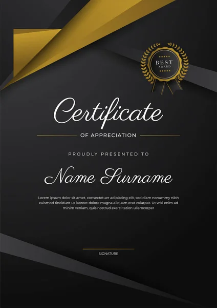 Luxury Gradient Black Gold Achievement Certificate Design Template — Stockový vektor