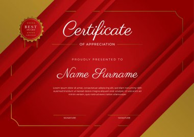 Modern elegant red and gold diploma certificate template