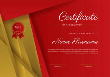 Modern elegant red and gold diploma certificate template