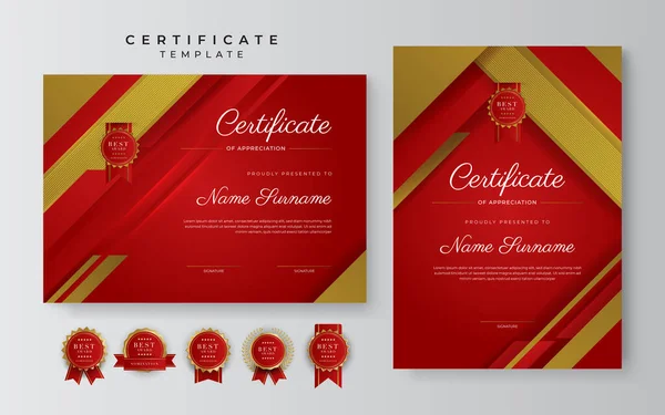 Set Modern Luxury Gradient Red Gold Achievement Certificate Design Template — 图库矢量图片