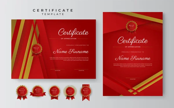 Set Modern Luxury Gradient Red Gold Achievement Certificate Design Template — 图库矢量图片