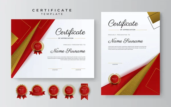 Set Modern Luxury Gradient Red Gold Achievement Certificate Design Template — Wektor stockowy