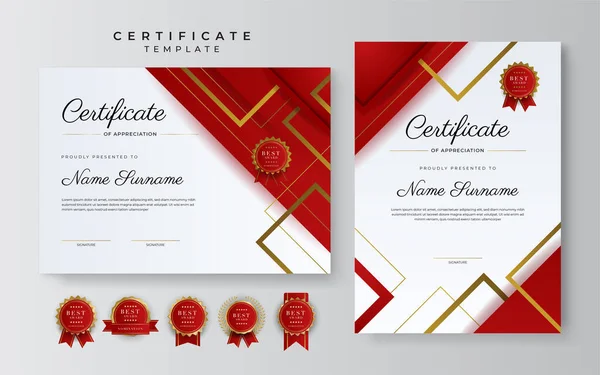 Set Modern Luxury Gradient Red Gold Achievement Certificate Design Template — Vector de stock