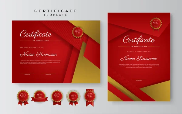 Set Modern Luxury Gradient Red Gold Achievement Certificate Design Template — 图库矢量图片