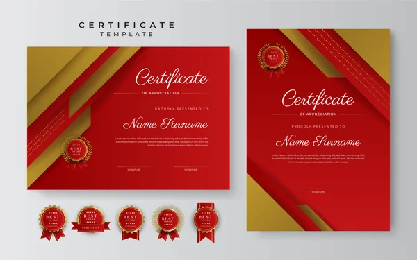 Set Modern Luxury Gradient Red Gold Achievement Certificate Design Template — Stock Vector