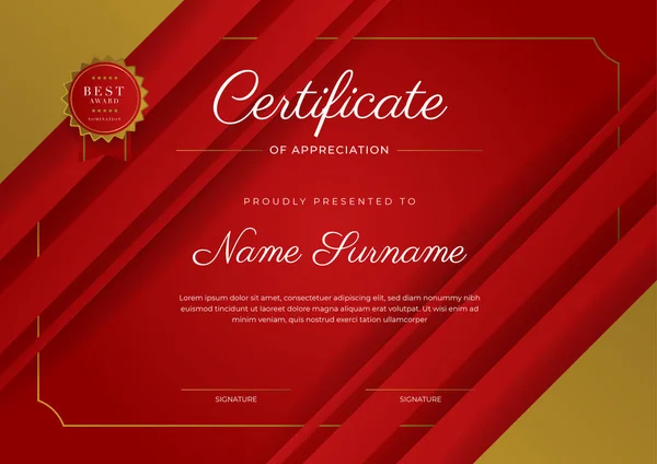 Modern Elegant Red Gold Diploma Certificate Template — 스톡 벡터