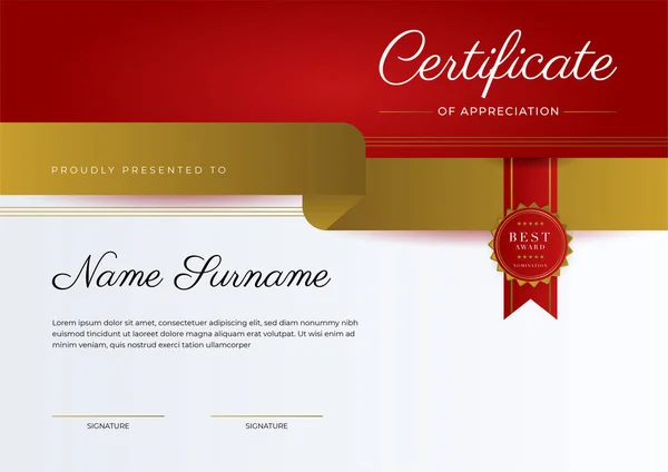 Modern Elegant Red Gold Diploma Certificate Template — ストックベクタ