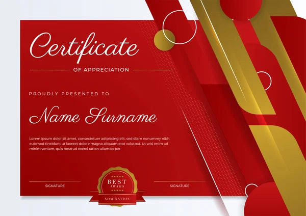 Modern Elegant Red Gold Diploma Certificate Template — Image vectorielle