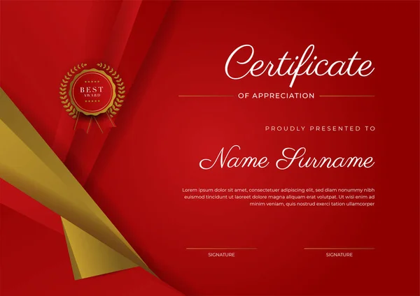 Modern Elegant Red Gold Diploma Certificate Template — Image vectorielle