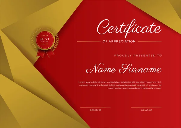 Modern Elegant Red Gold Diploma Certificate Template — Stockvector