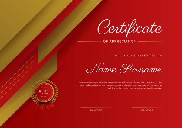 Modern Elegant Red Gold Diploma Certificate Template — Stockvector