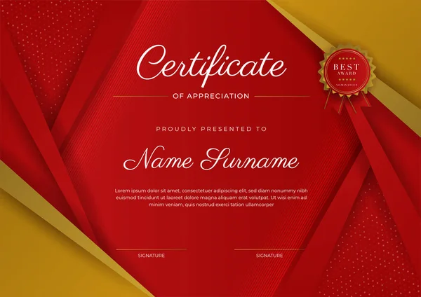 Modern Elegant Red Gold Diploma Certificate Template — Archivo Imágenes Vectoriales