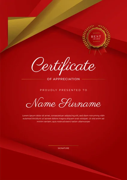 Modern Elegant Red Gold Diploma Certificate Template — Vector de stock