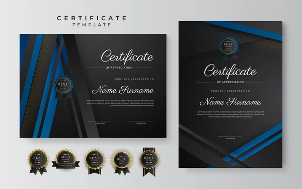 Blue Black Certificate Achievement Template Gold Badge Border — Archivo Imágenes Vectoriales