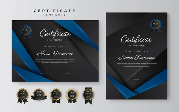 Blue Black Certificate Achievement Template Gold Badge Border — Wektor stockowy
