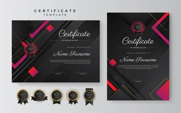 Red Black Certificate Achievement Template Gold Badge Border — ストックベクタ