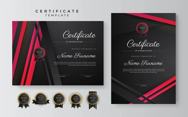 Red Black Certificate Achievement Template Gold Badge Border — Archivo Imágenes Vectoriales