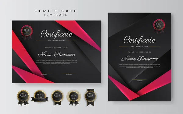 Red Black Certificate Achievement Template Gold Badge Border — Stock Vector