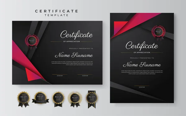 Red Black Certificate Achievement Template Gold Badge Border — Stok Vektör