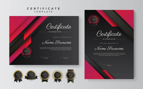 Red Black Certificate Achievement Template Gold Badge Border — Stok Vektör