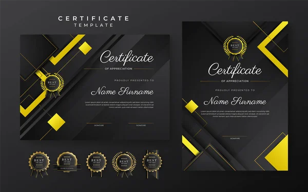 Yellow Black Certificate Achievement Template Gold Badge Border — Vetor de Stock