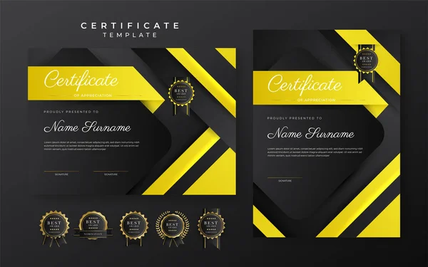 Yellow Black Certificate Achievement Template Gold Badge Border — Stock Vector