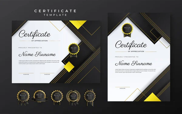 Yellow Black Certificate Achievement Template Gold Badge Border — Stock Vector