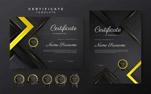 Yellow Black Certificate Achievement Template Gold Badge Border — Stockový vektor