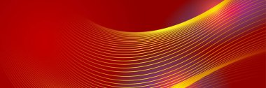 Fütürist teknoloji soyut kırmızı renkli tasarım pankartı. Parçacıkların ve dalga şekillerinin olduğu soyut kırmızı pankart. Vektör soyut grafik tasarım sancak deseni arkaplan ağ şablonu.
