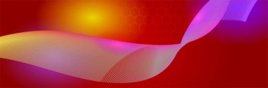 Fütürist teknoloji soyut kırmızı renkli tasarım pankartı. Parçacıkların ve dalga şekillerinin olduğu soyut kırmızı pankart. Vektör soyut grafik tasarım sancak deseni arkaplan ağ şablonu.