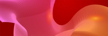 Fütürist teknoloji soyut kırmızı renkli tasarım pankartı. Parçacıkların ve dalga şekillerinin olduğu soyut kırmızı pankart. Vektör soyut grafik tasarım sancak deseni arkaplan ağ şablonu.