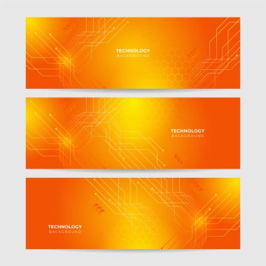 Modern minimal turuncu fütüristik teknoloji bilim arkaplan tasarımı. Soyut turuncu pankart vektör illüstrasyonu. Sarı turuncu vektör soyut grafik tasarımı. Sancak Deseni arkaplan şablonu.