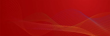 Fütürist teknoloji soyut kırmızı renkli tasarım pankartı. Parçacıkların ve dalga şekillerinin olduğu soyut kırmızı pankart. Vektör soyut grafik tasarım sancak deseni arkaplan ağ şablonu.