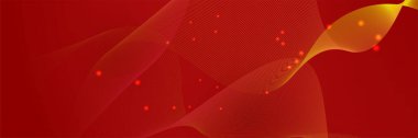 Fütürist teknoloji soyut kırmızı renkli tasarım pankartı. Parçacıkların ve dalga şekillerinin olduğu soyut kırmızı pankart. Vektör soyut grafik tasarım sancak deseni arkaplan ağ şablonu.