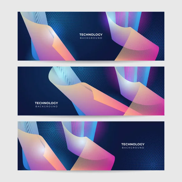 Set Von Futuristischen Technologie Digitalen Abstrakten Dunkelblauen Bunten Design Banner — Stockvektor