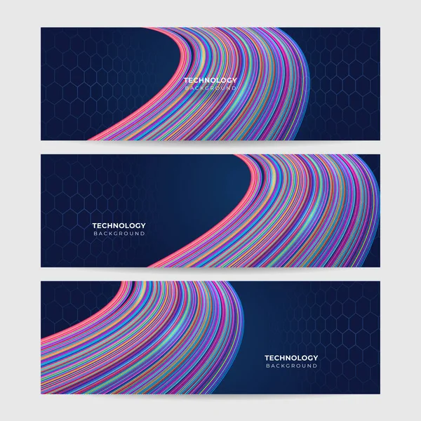 Set Von Futuristischen Technologie Digitalen Abstrakten Dunkelblauen Bunten Design Banner — Stockvektor