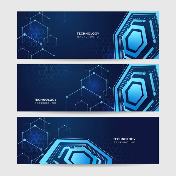 Set Von Futuristischen Technologie Digitalen Abstrakten Dunkelblauen Bunten Design Banner — Stockvektor