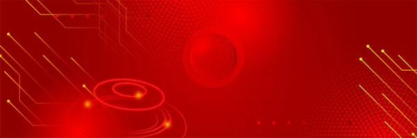 Fütürist Teknoloji Soyut Kırmızı Renkli Tasarım Pankartı Parçacıkların Dalga Şekillerinin — Stok Vektör