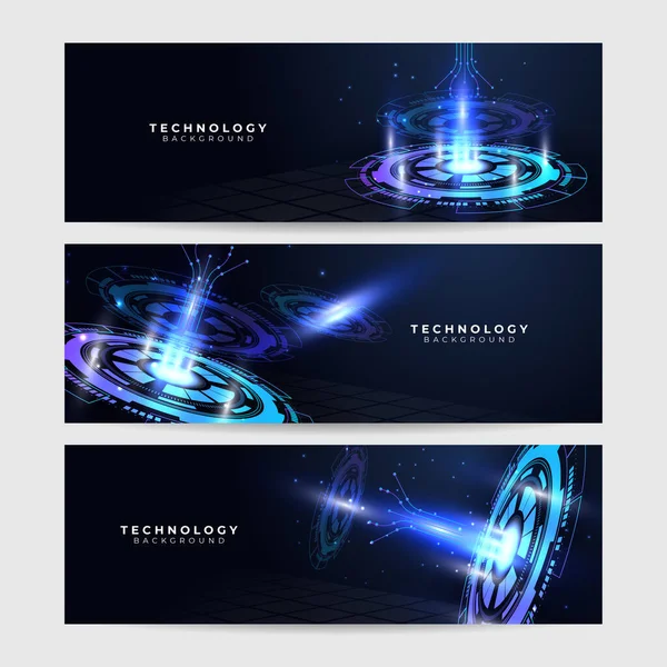 Set Von Blauen Futuristischen Science Technology Netzwerk Teilchenwellen Linien Mesh — Stockvektor