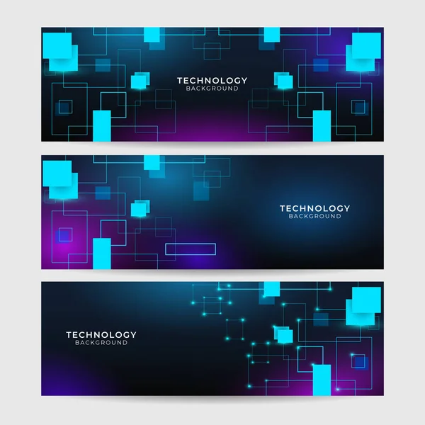 Conjunto Tecnologia Digital Moderna Abstrato Azul Escuro Banner Design Colorido — Vetor de Stock