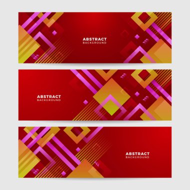 Soyut renkli afiş arkaplanı seti. Dinamik renkli canlı geometrik dalga arkaplanı. Vektör soyut grafik tasarım pankart şablonu.