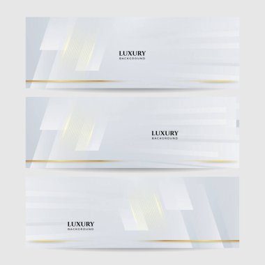 Modern beyaz ve altın soyut arkaplan seti. Soyut geometrik şekil beyaz altın zemin ışık ve gölge 3D katmanlı sunum tasarımı için.