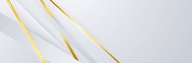 Soyut beyaz ve altın çizgili afiş arkaplanı. Soyut geometrik şekil beyaz altın zemin ışık ve gölge 3D katmanlı sunum tasarımı için. Vektör tasarım arka plan şablonu.